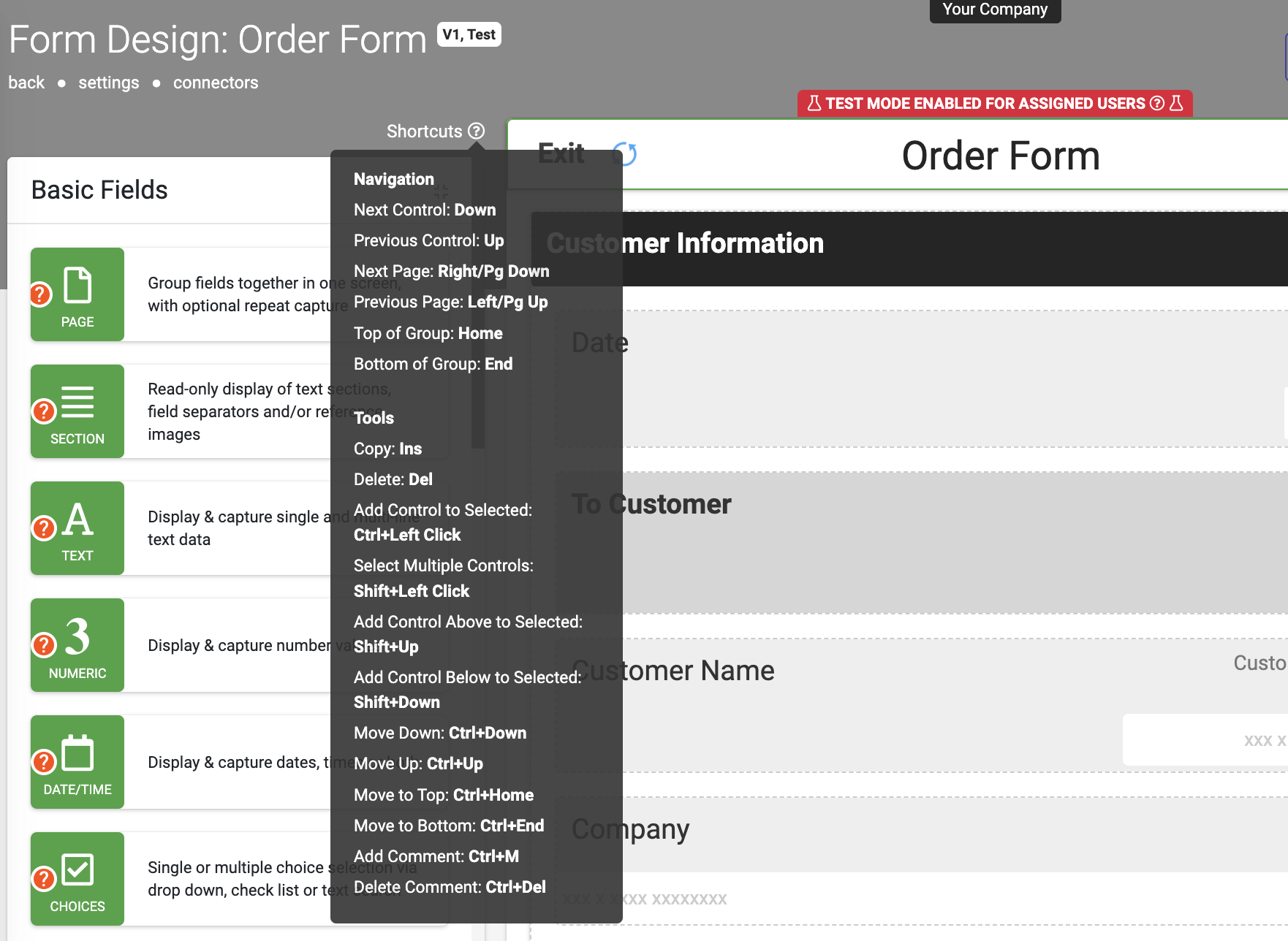 Form Building Shorcuts